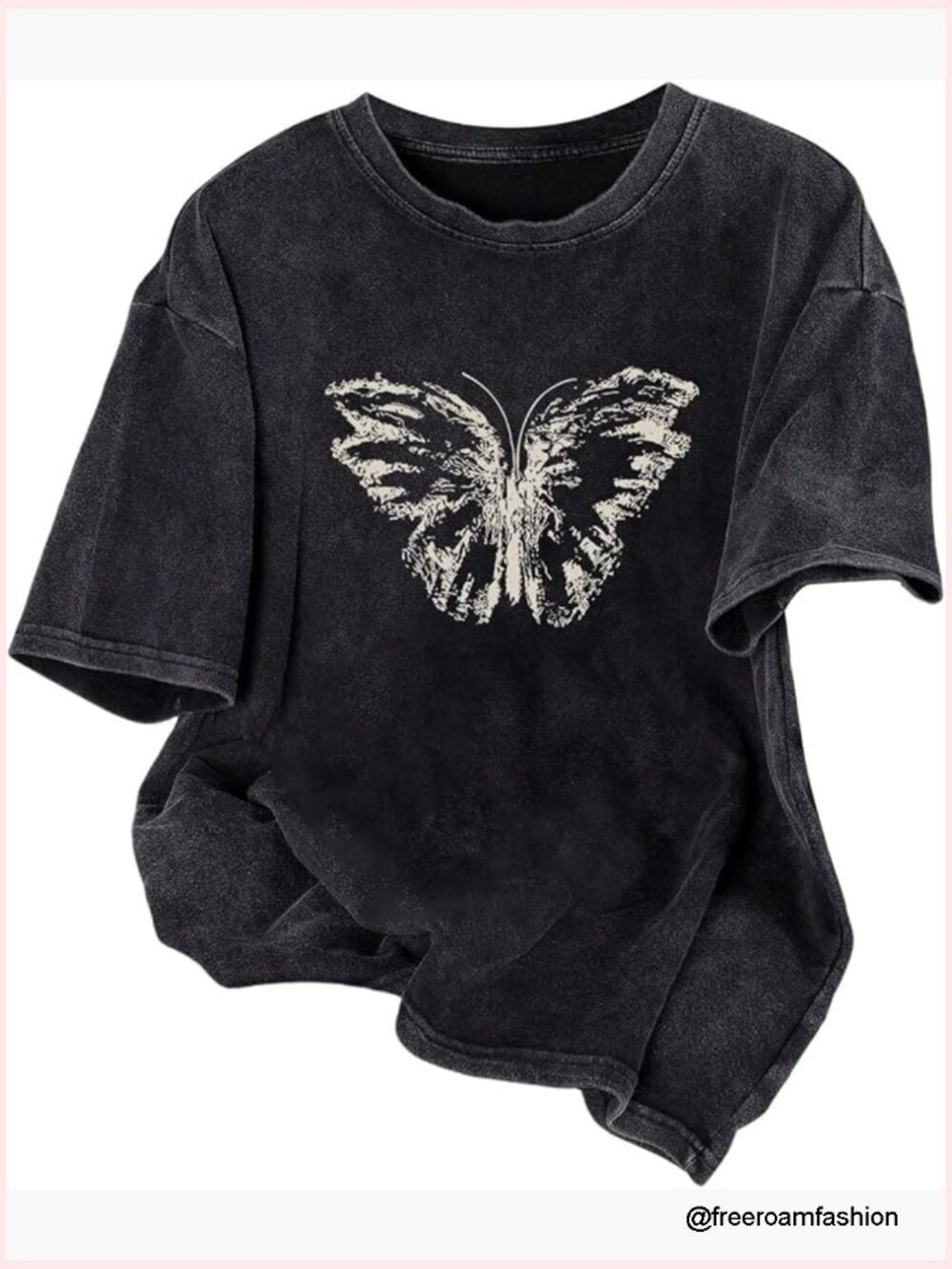 Y2K Butterfly Graphic T-Shirt Short Sleeve Vintage Washed Casual Tee Top